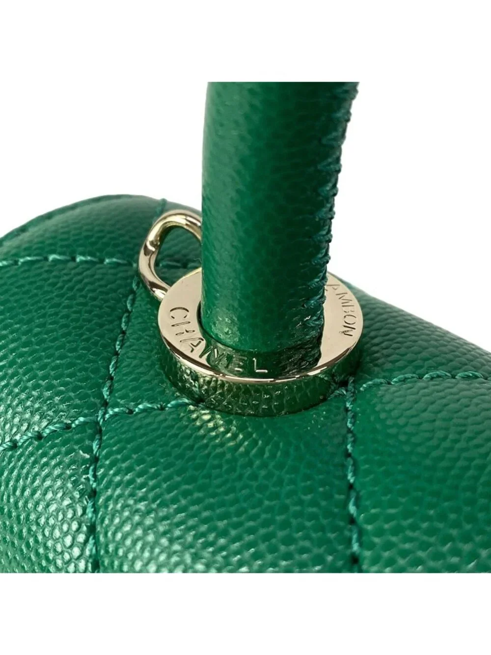 Chanel Handbag Top Handle Mini Flap Bag Coco XXS Quilted Green Silver